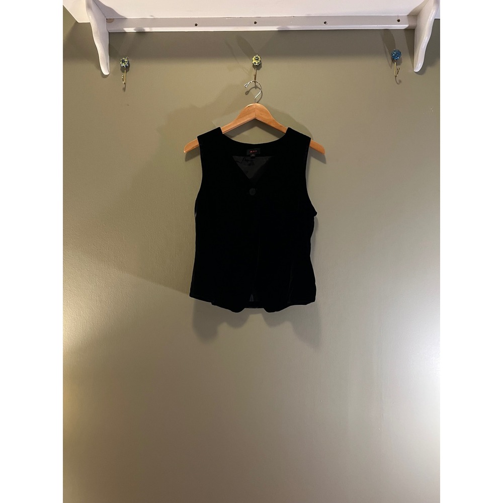 mwc Black Velvet Single Button V-Neck Vest Women Medium Vintage Style Lined - Picture 8 of 9